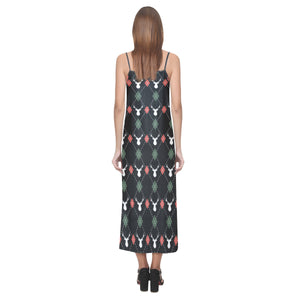 Deer Christmas new year pattern argyle V-Neck Open Fork Long Dress