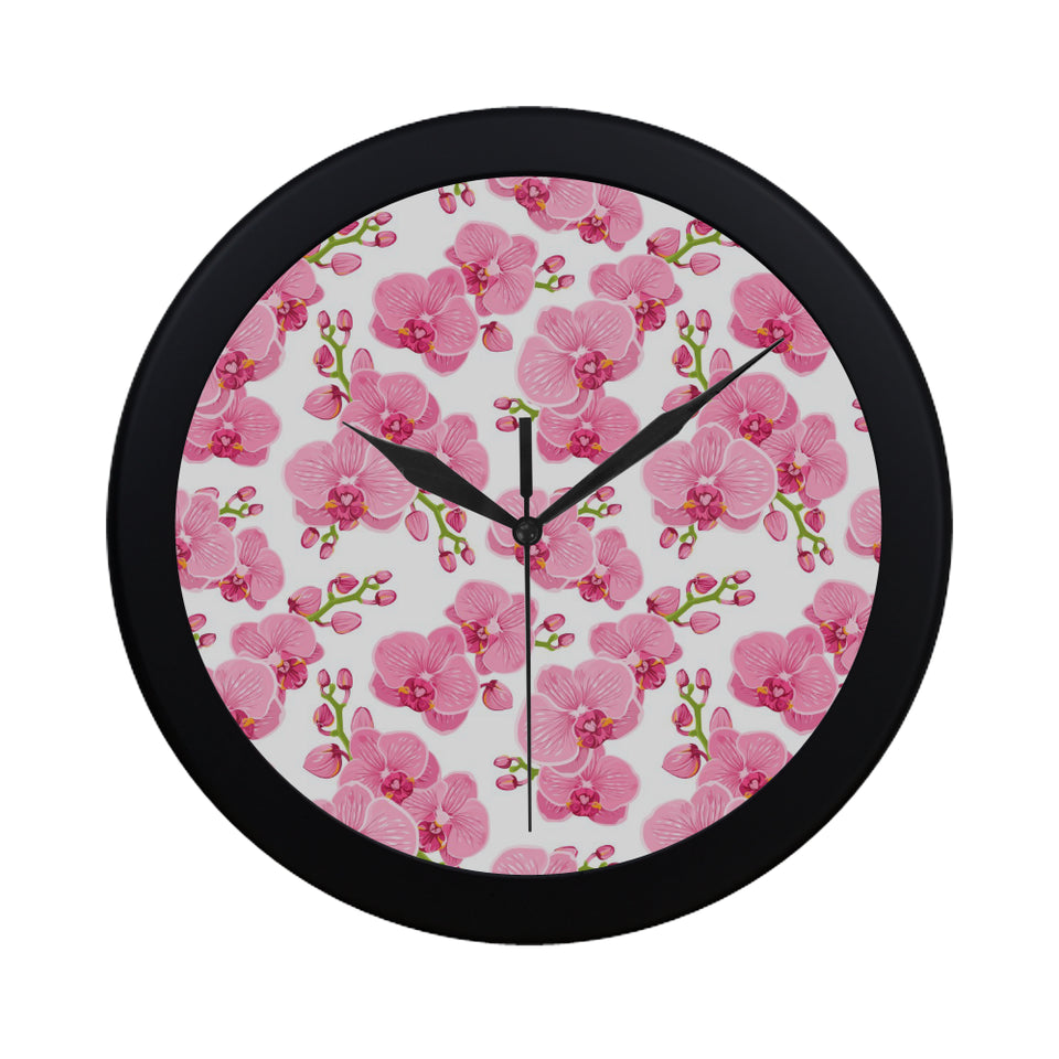 pink purple orchid pattern background Elegant Black Wall Clock