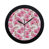 pink purple orchid pattern background Elegant Black Wall Clock