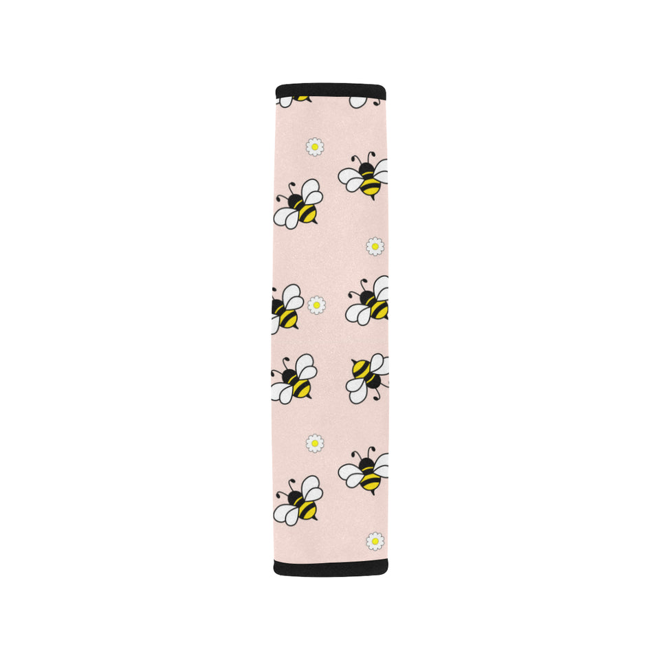 Cute bee flower pattern pink background Car Seat Belt Cover