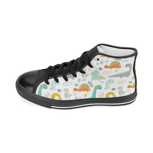 Cute funny kids dinosaurs pattern Women's High Top Canvas Shoes Black