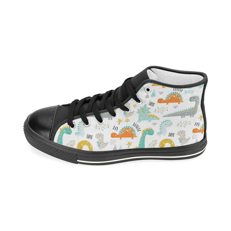 Cute funny kids dinosaurs pattern Women's High Top Canvas Shoes Black