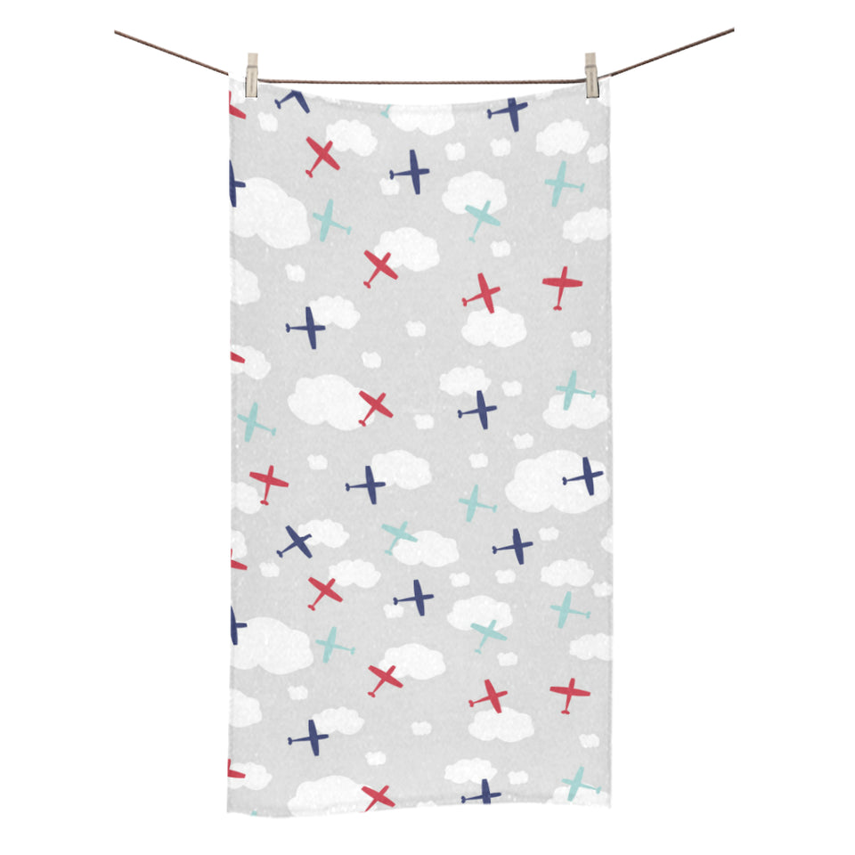 Airplane cloud grey background Bath Towel