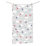 Airplane cloud grey background Bath Towel