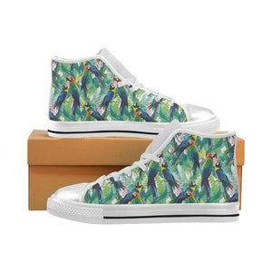 Colorful parrot exotic flower leaves Women's High Top Canvas Shoes White
