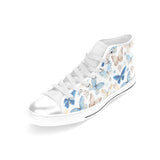 blue butterfly pattern Women's High Top Canvas Shoes White