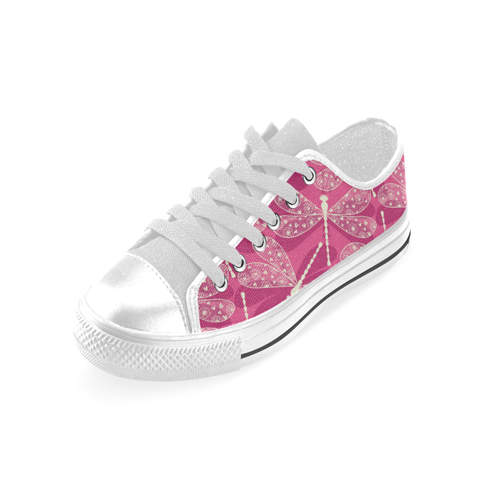 Beautiful dragonfly pink background Men's Low Top Canvas Shoes White