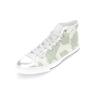 Ginkgo leaves pattern Women's High Top Canvas Shoes White