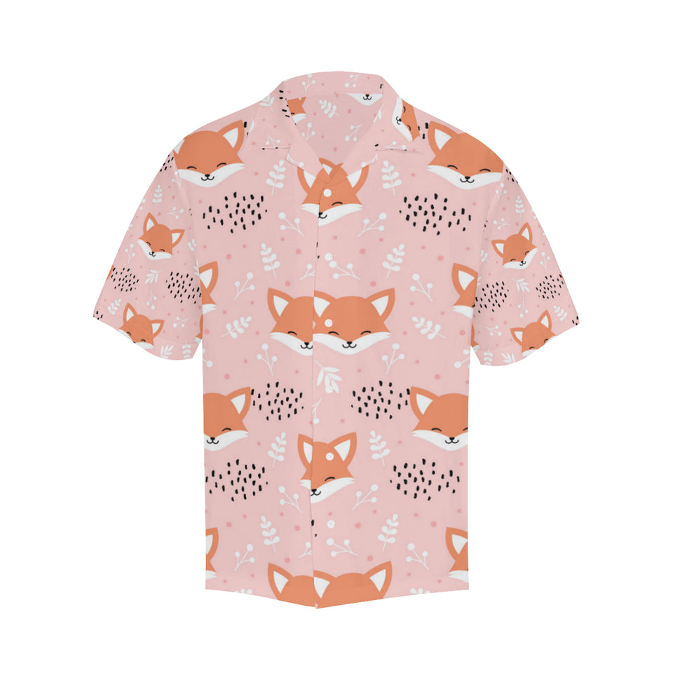 Cute fox pattern pink background Men's All Over Print Hawaiian Shirt