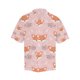 Cute fox pattern pink background Men's All Over Print Hawaiian Shirt