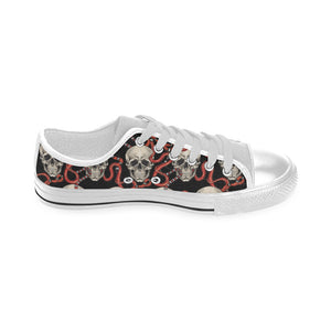 Red snake skull pattern Men's Low Top Shoes White