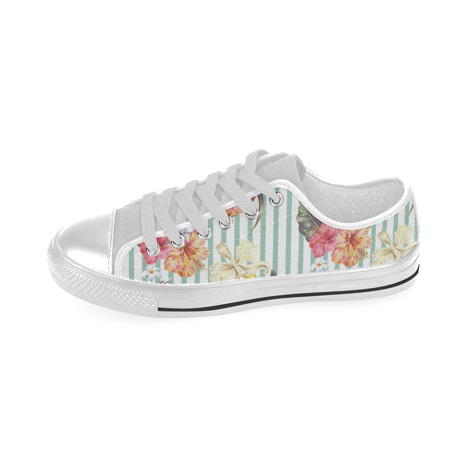 Colorful orchid flower pattern Men's Low Top Canvas Shoes White