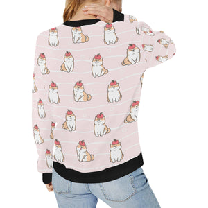 Cute Shiba Inu Dog Apple pattern Women's Crew Neck Sweatshirt