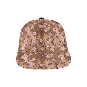 Pink sakura cherry blossom drak brown background All Over Print Snapback Cap