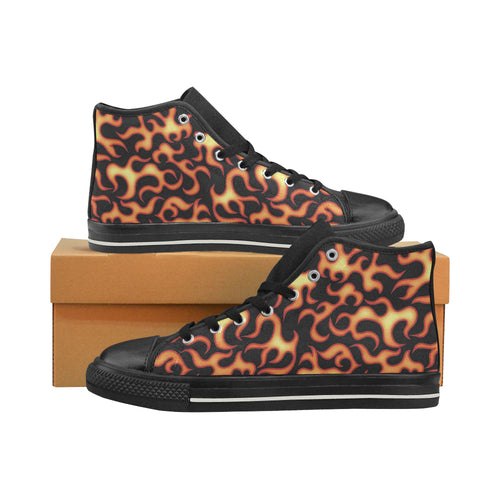 Fire flame dark pattern Women's High Top Canvas Shoes Black