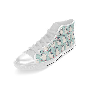 Cute Penguin pattern Men's High Top Canvas Shoes White