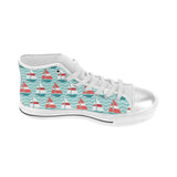Red White sailboat wave background Women's High Top Canvas Shoes White