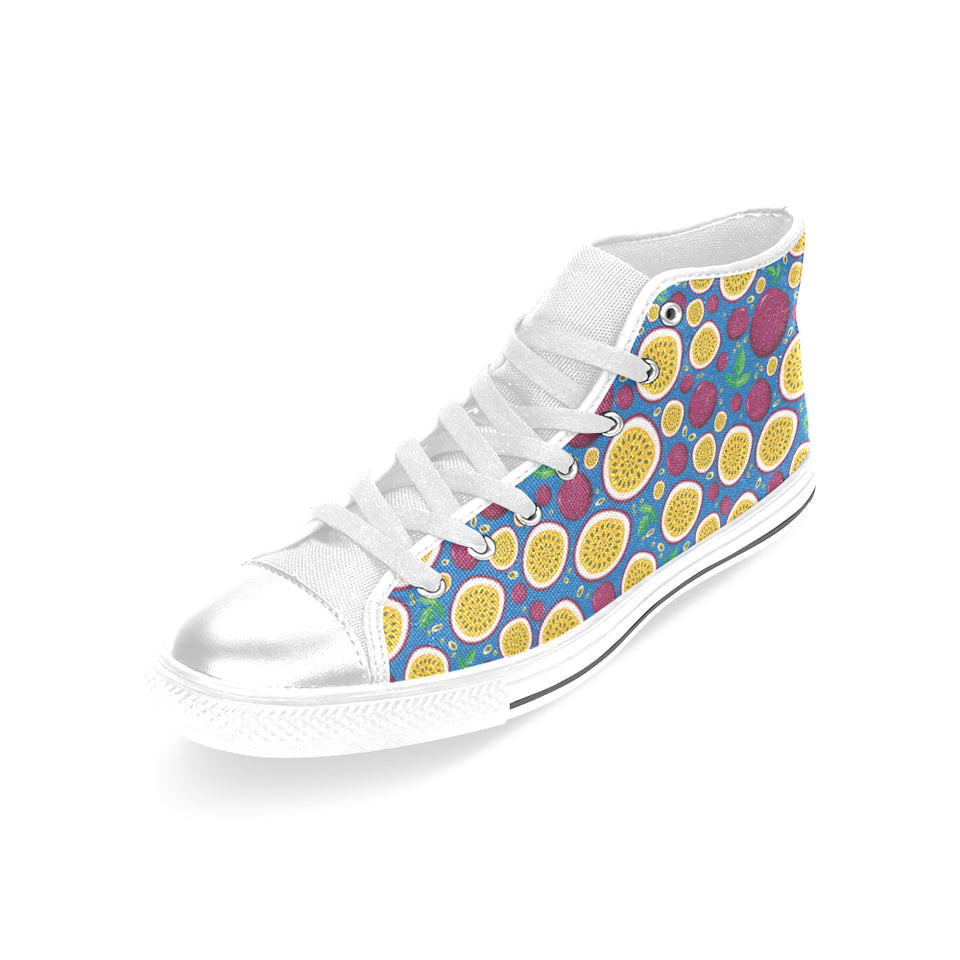 Passion fruit blue background Women's High Top Canvas Shoes White
