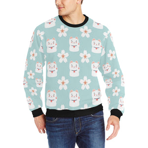 Maneki neko cat sakura Men's Crew Neck Sweatshirt
