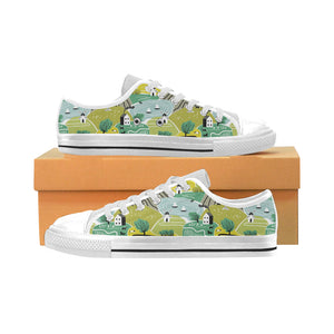 Hand drawn windmill pattern Men's Low Top Shoes White