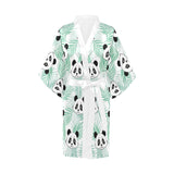 Panda pattern tropical leaves background Women's Short Kimono Robe