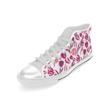 pink sketch tulip pattern Men's High Top Canvas Shoes White