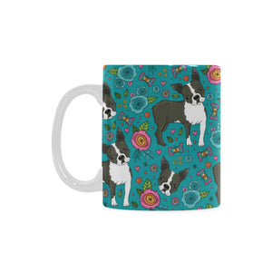 Boston terrier beautiful flower pattern Classical White Mug (Fulfilled In US)