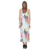 Colorful orchid flower pattern V-Neck Open Fork Long Dress