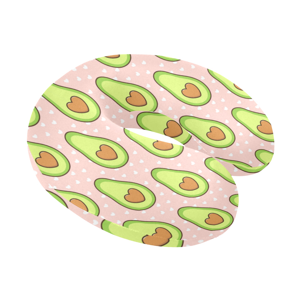 Avocado heart pink background U-Shaped Travel Neck Pillow