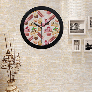 Cake cupcake sweets pattern Elegant Black Wall Clock