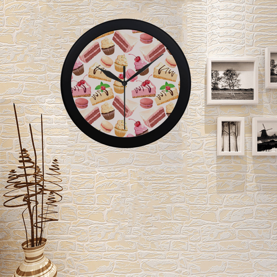 Cake cupcake sweets pattern Elegant Black Wall Clock