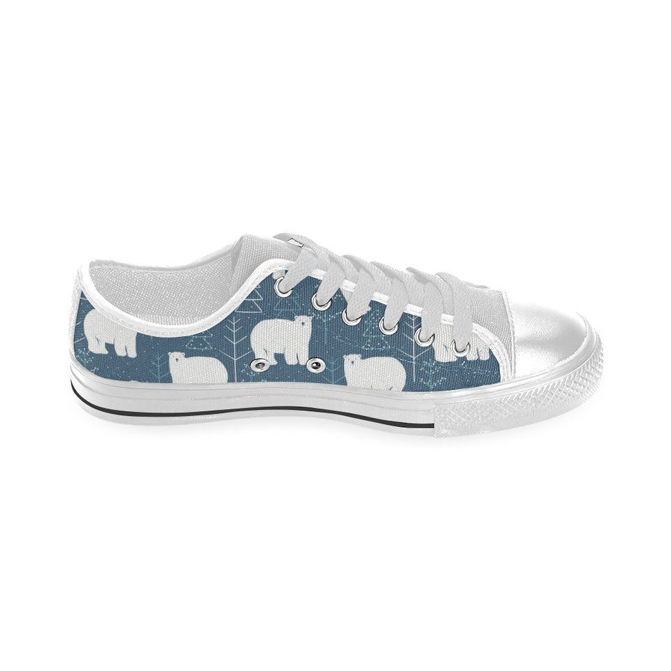 polar bear mother her child pattern Men's Low Top Shoes White