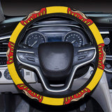 Daruma japanese wooden doll yellow background Car Steering Wheel Cover