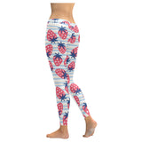 Strawberry pattern blue lines background Women's Legging Fulfilled In US