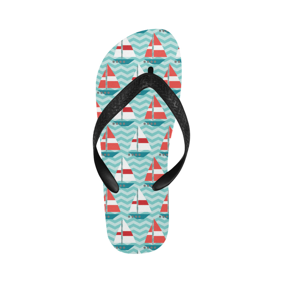 Red White sailboat wave background Unisex Flip Flops