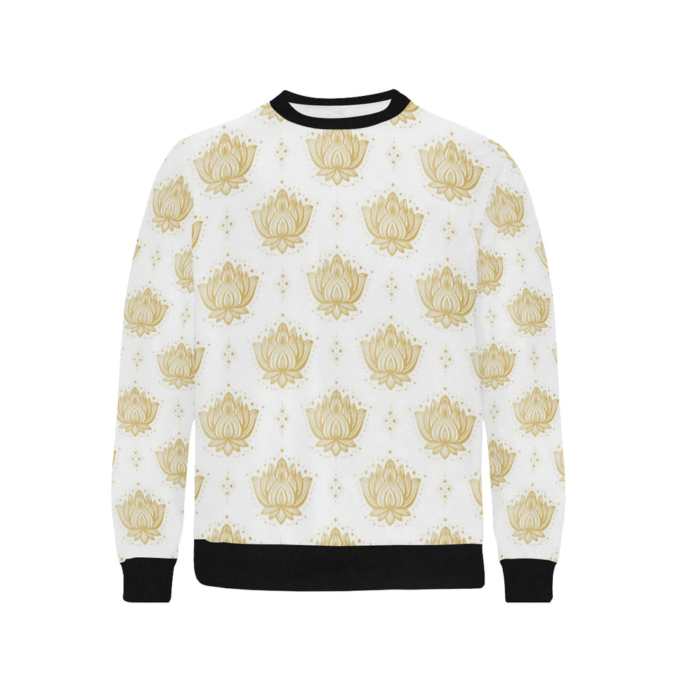 Gold Ornamental lotue waterlily symbol pattern Men's Crew Neck Sweatshirt