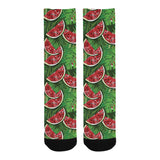 Watermelons tropical palm leaves pattern backgroun Crew Socks