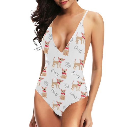 Chihuahua bone paw pattern Women's One-Piece Swimsuit