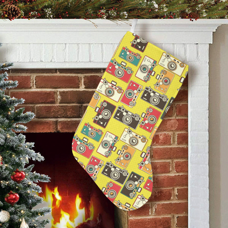Camera Pattern Print Design 02 Christmas Stocking