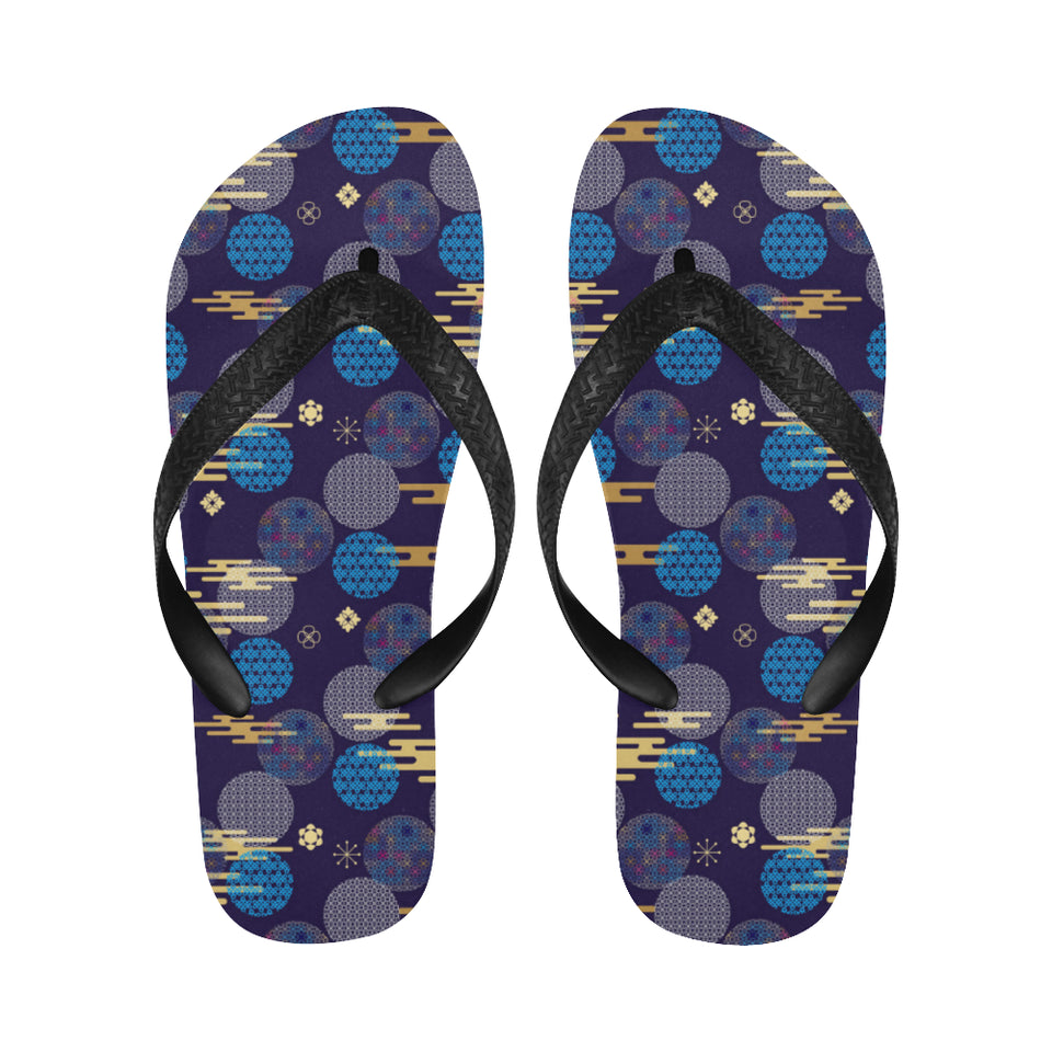 Blue japanese pattern cloud wave flower Unisex Flip Flops