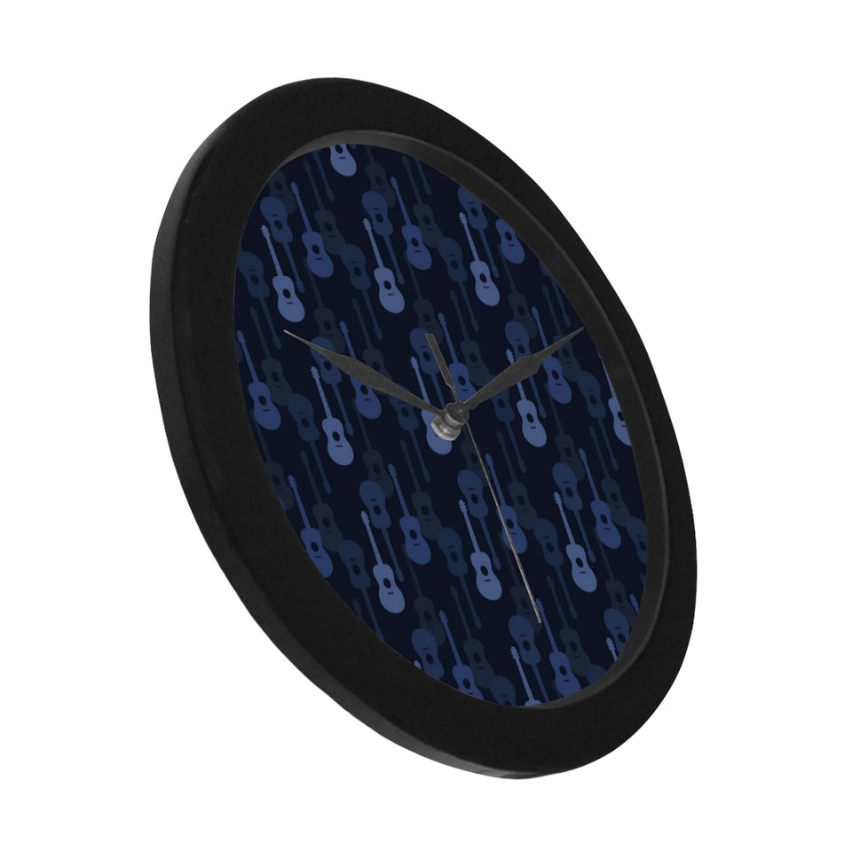 Blue Theme guitar pattern Elegant Black Wall Clock