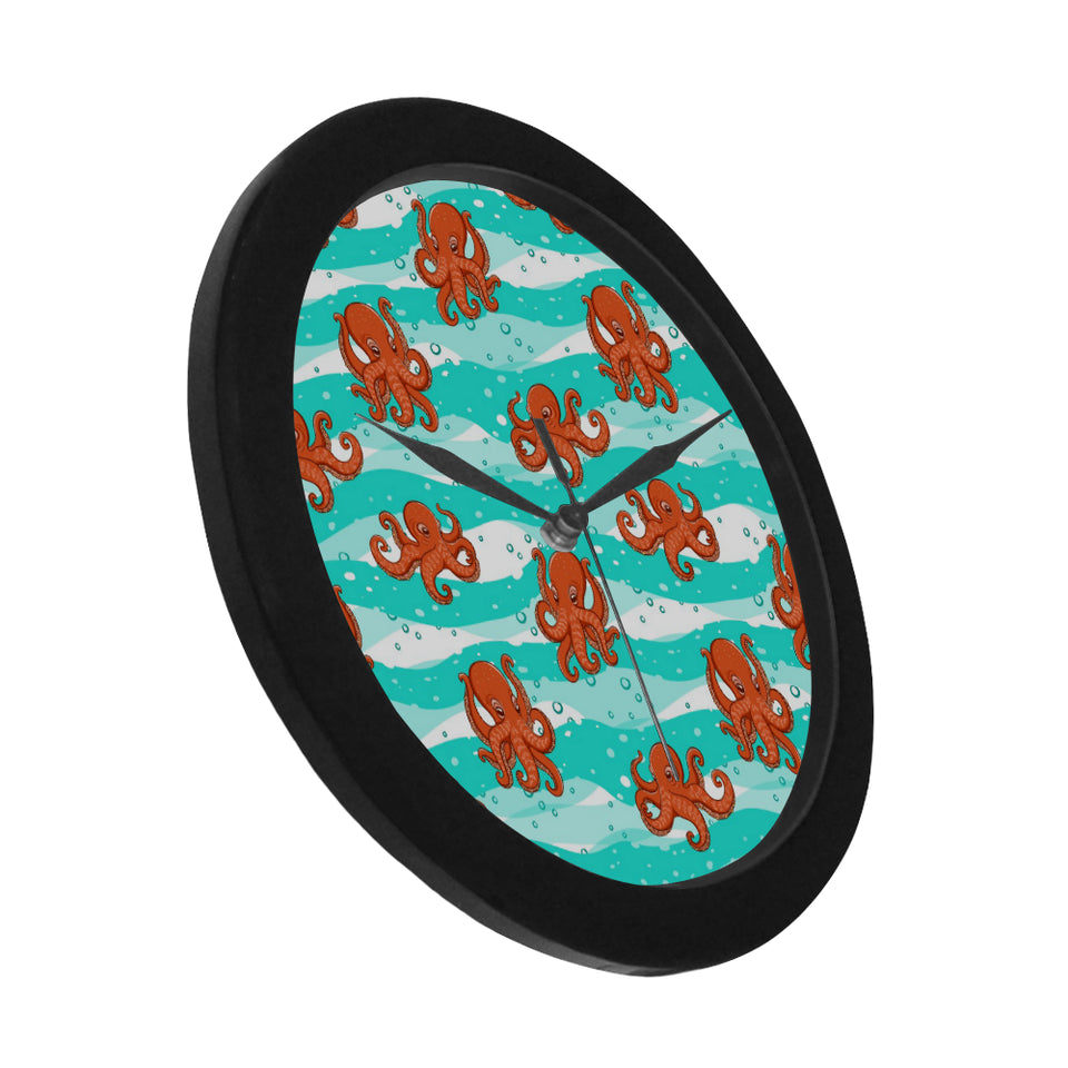 Octopuses sea wave background Elegant Black Wall Clock