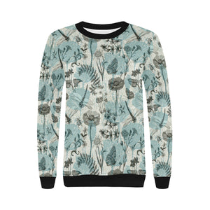 Dragonfly Butterfly Plants insect flower vintage s Women's Crew Neck Sweatshirt