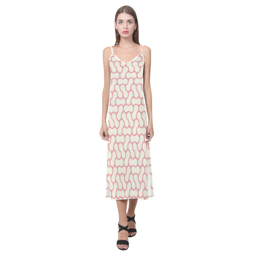 peanuts texture pattern V-Neck Open Fork Long Dress