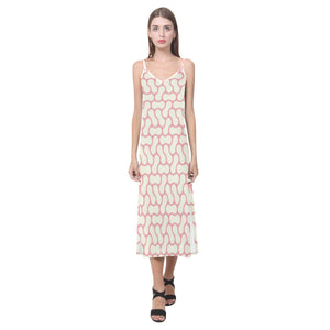 peanuts texture pattern V-Neck Open Fork Long Dress