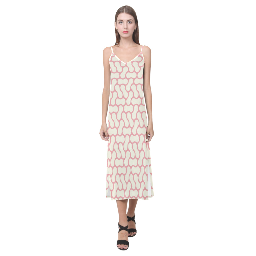 peanuts texture pattern V-Neck Open Fork Long Dress