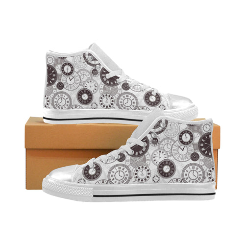 Classic vintage clock pattern Women's High Top Canvas Canvas Shoes White