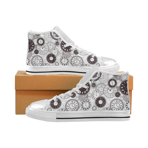 Classic vintage clock pattern Women's High Top Canvas Canvas Shoes White
