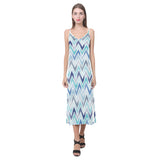 zigzag  chevron blue pattern V-Neck Open Fork Long Dress