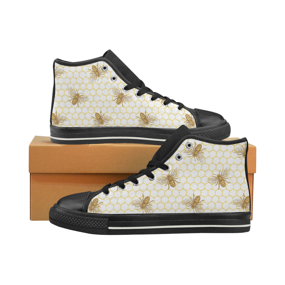 Bee honeycomb seamless design pattern Men's High Top Canvas Shoes Black